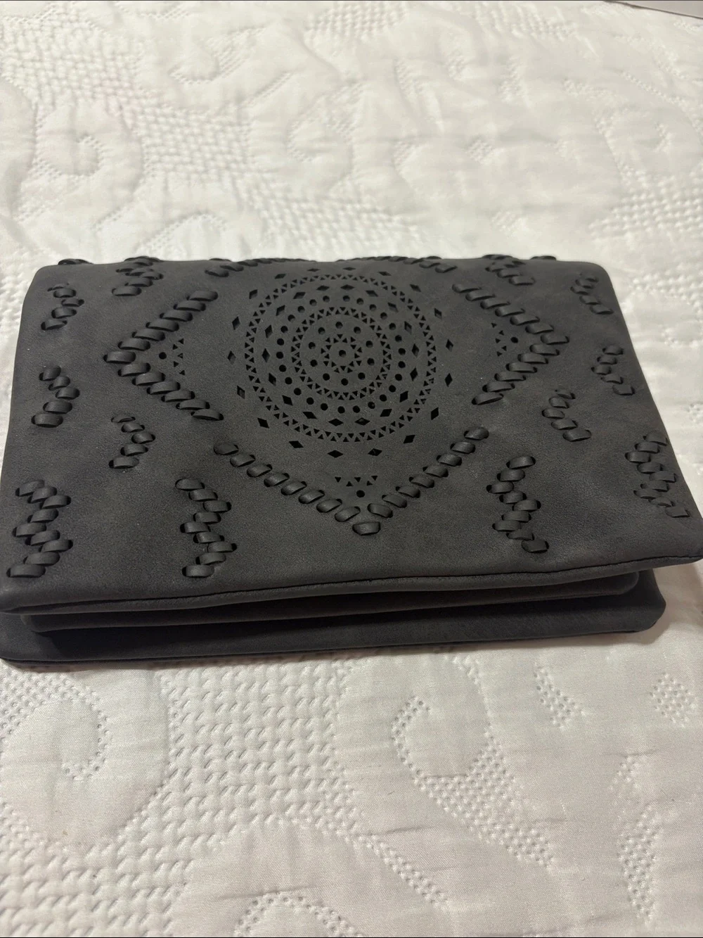 Free people Perforated Fold-Over Clutch - Charcoal Gray